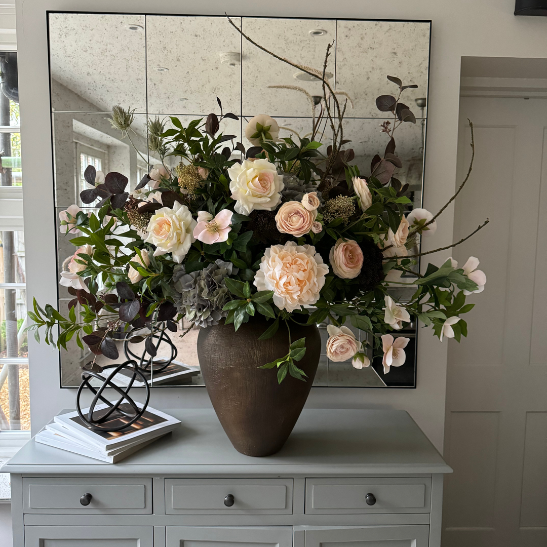 Large Pink Florals in Bronze Vase