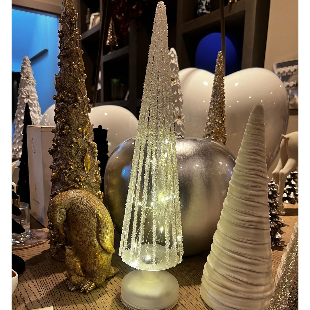luxury led christmas tree decoration in white with glitter
