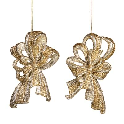 Gold Glitter Hanging Bow Decoration