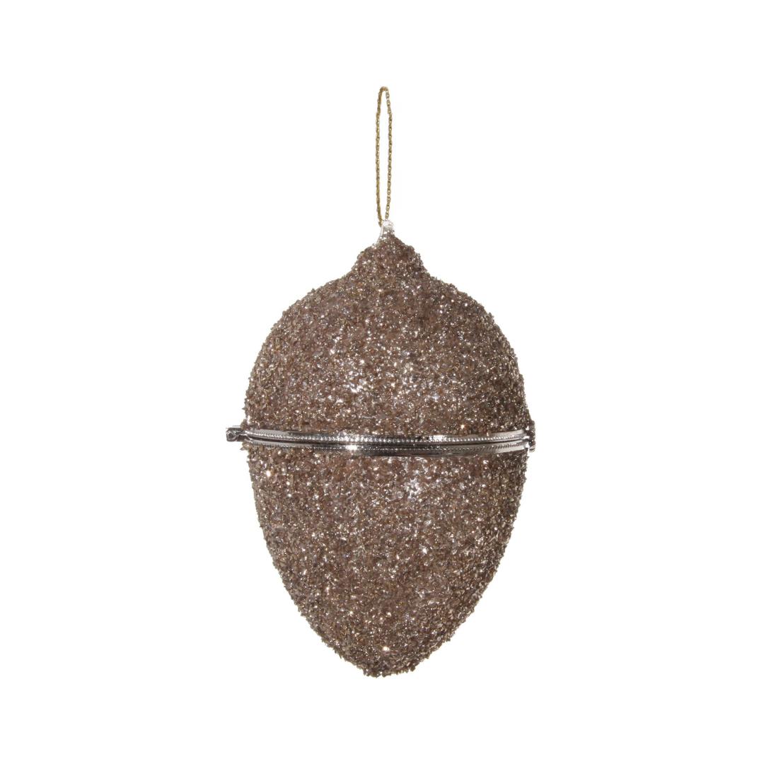 Glass opening egg antique gold glitter 9cm