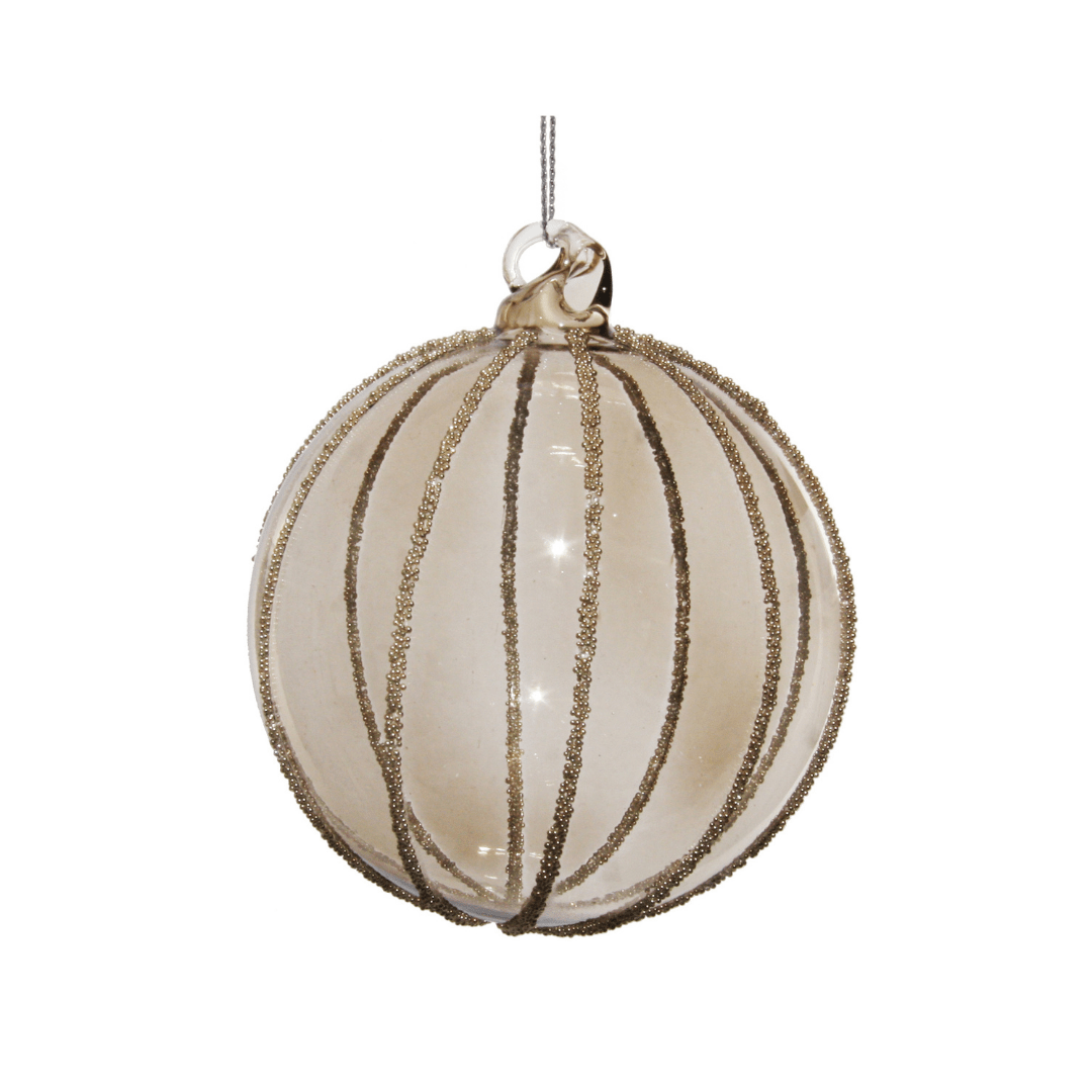 Silver Beaded Smoked Glass Bauble 10cm - Sutherland Interiors