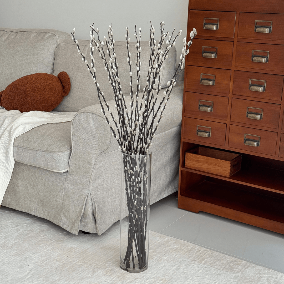 10 Stems Natural Dried Pussy Willow Branches 65cm - Sutherland Interiors