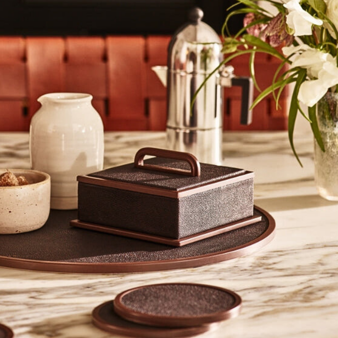 faux shagreen black storage box on table