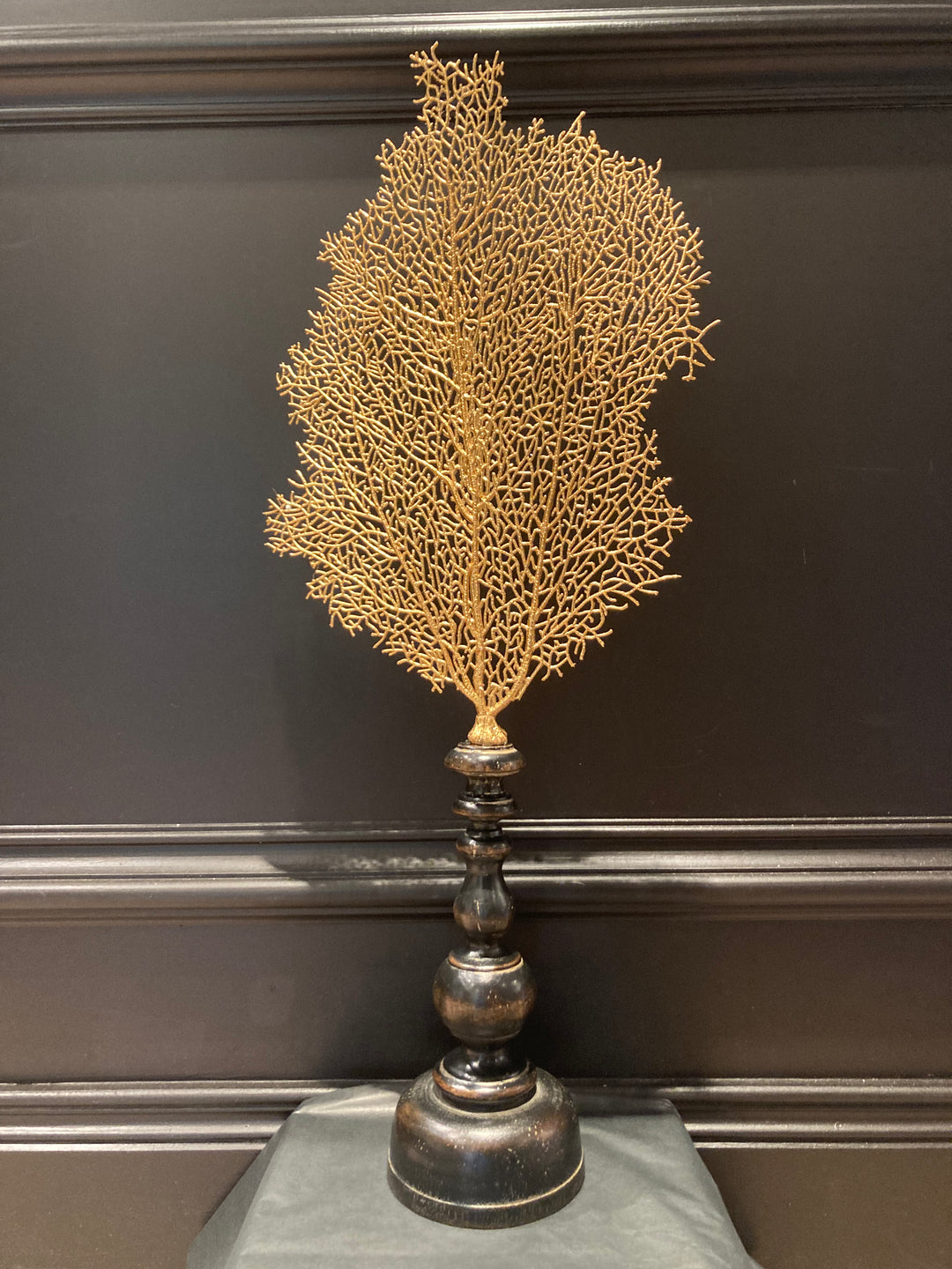 Gold Sea Fan on Wooden Base