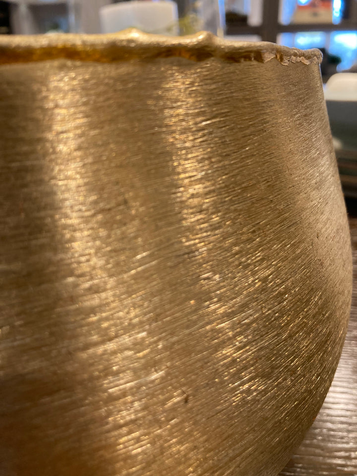 Molten Brushed Gold Metal Round Planter