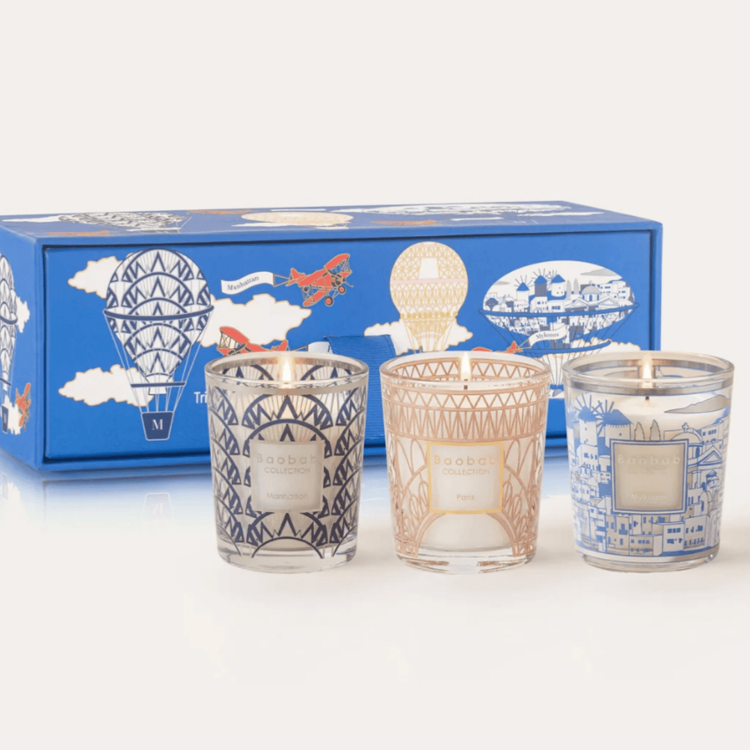 Baobab Trio Travel Candles – Manhattan · Paris · Mykonos - Sutherland Interiors