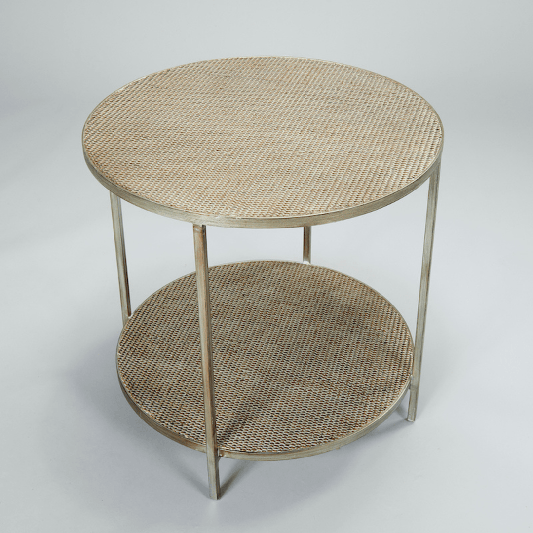 Bronson Side Table Rattan/ Aged Silver - Sutherland Interiors