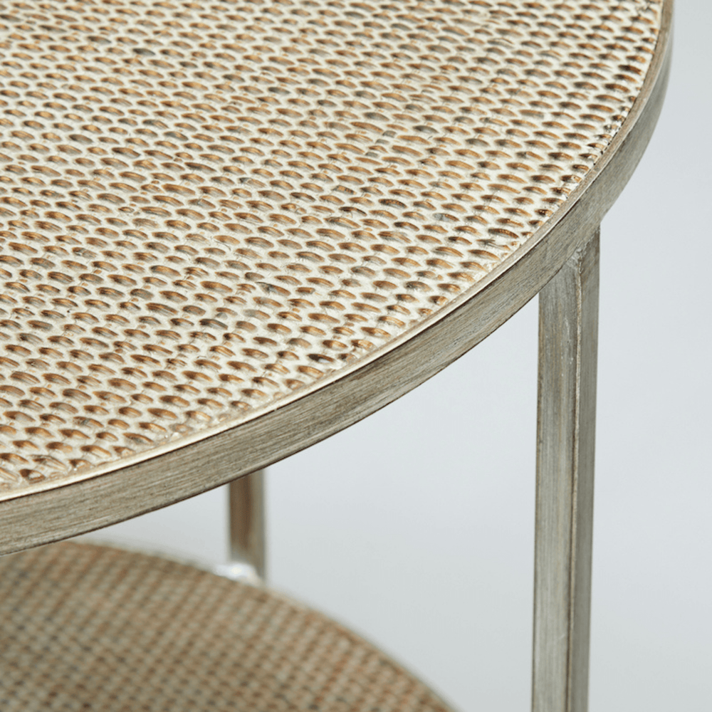 Bronson Side Table Rattan/ Aged Silver - Sutherland Interiors
