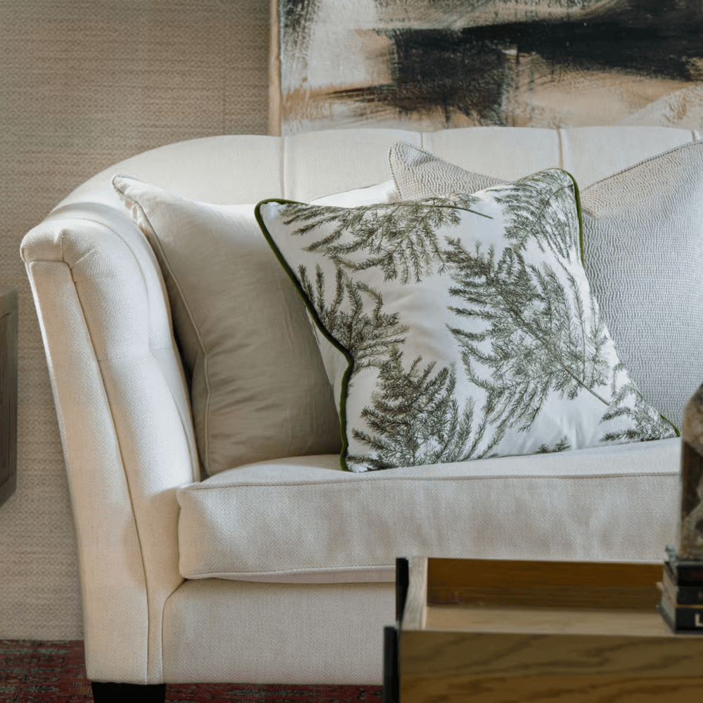 Brooklyn Leaf Embroidered Green Cushion - Sutherland Interiors