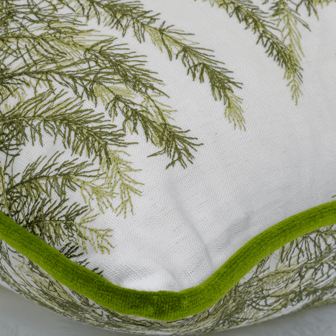 Brooklyn Leaf Embroidered Green Cushion - Sutherland Interiors