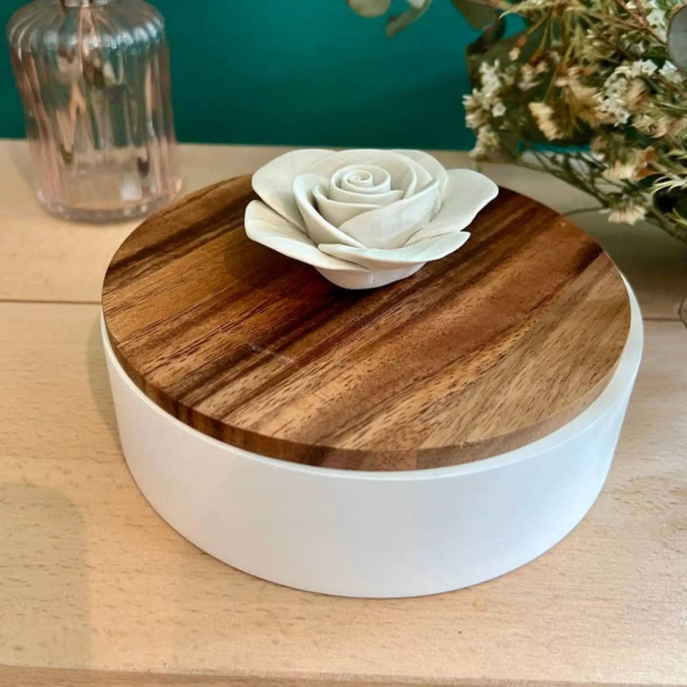 Decorative Wooden Box Decorated with A Ceramic Flower - Gabi - Sutherland Interiors