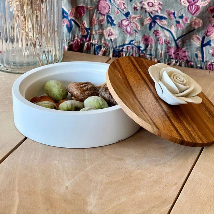 Decorative Wooden Box Decorated with A Ceramic Flower - Gabi - Sutherland Interiors