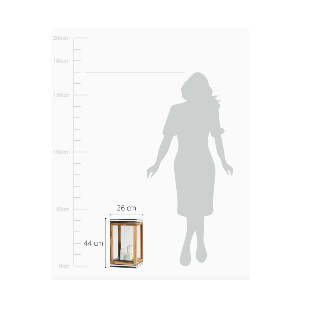 Elegant Teak & Glass Dubai Lantern with Stainless Steel Detail - Sutherland Interiors