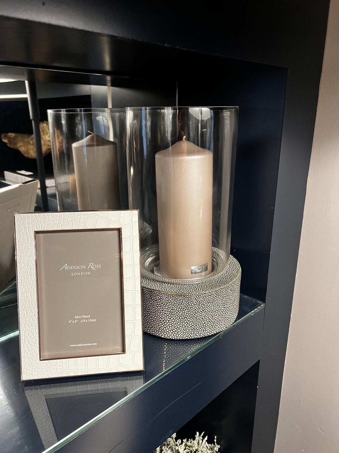 Faux Shagreen Leather and Glass Hurricane - Sutherland Interiors