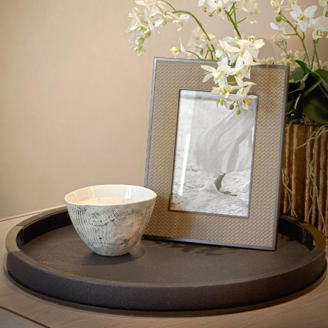 Large Round Anthracite Shagreen Tray - Sutherland Interiors