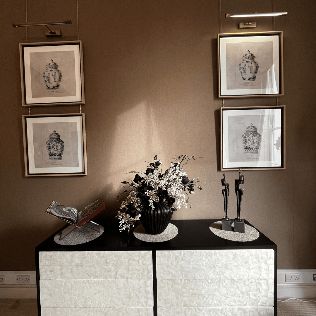 Magnolia/Berries on a black Ridged Vase - Sutherland Interiors