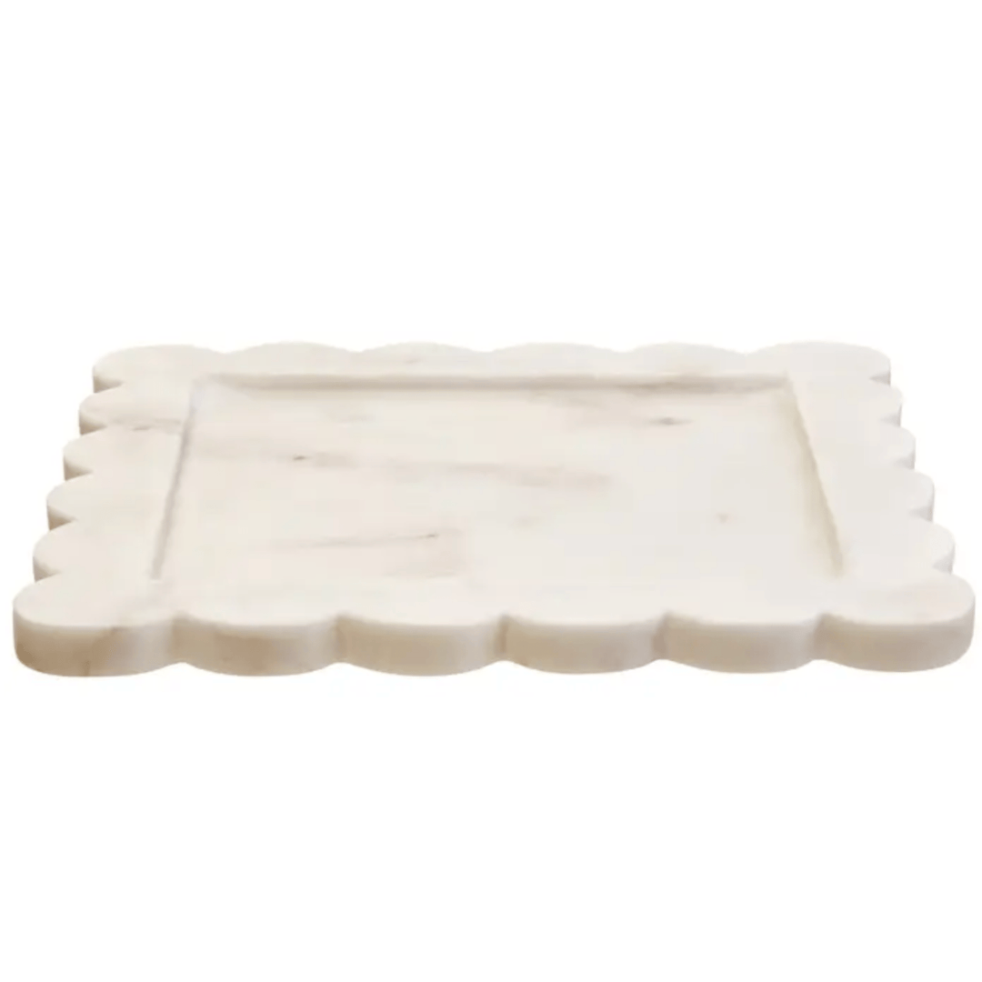 Marble Square Large Tray with Scallop Edges - Sutherland Interiors