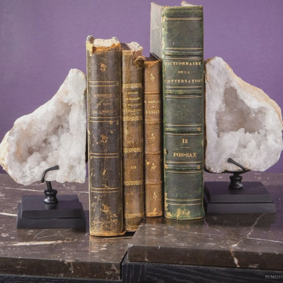 Pair of Open rock crystal geode from Morocco - Sutherland Interiors