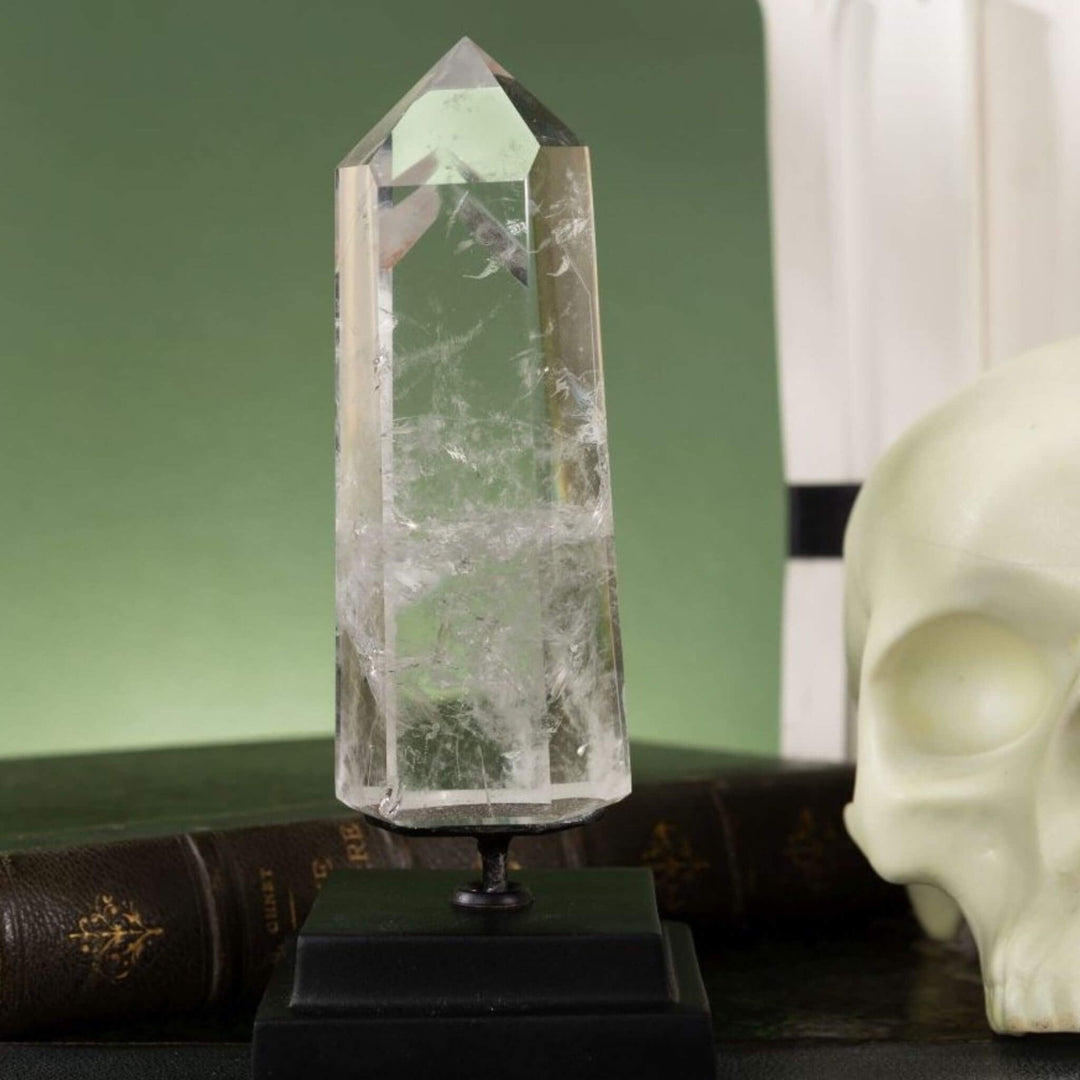 Phantom quartz from Madagascar on black base - Sutherland Interiors