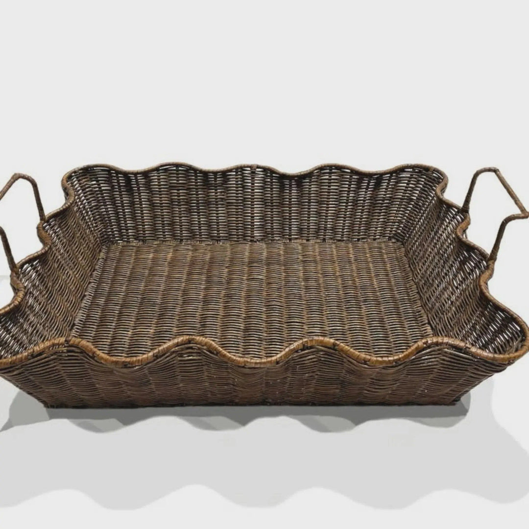 Scalloped Rattan Tray with Metal Frame - Sutherland Interiors