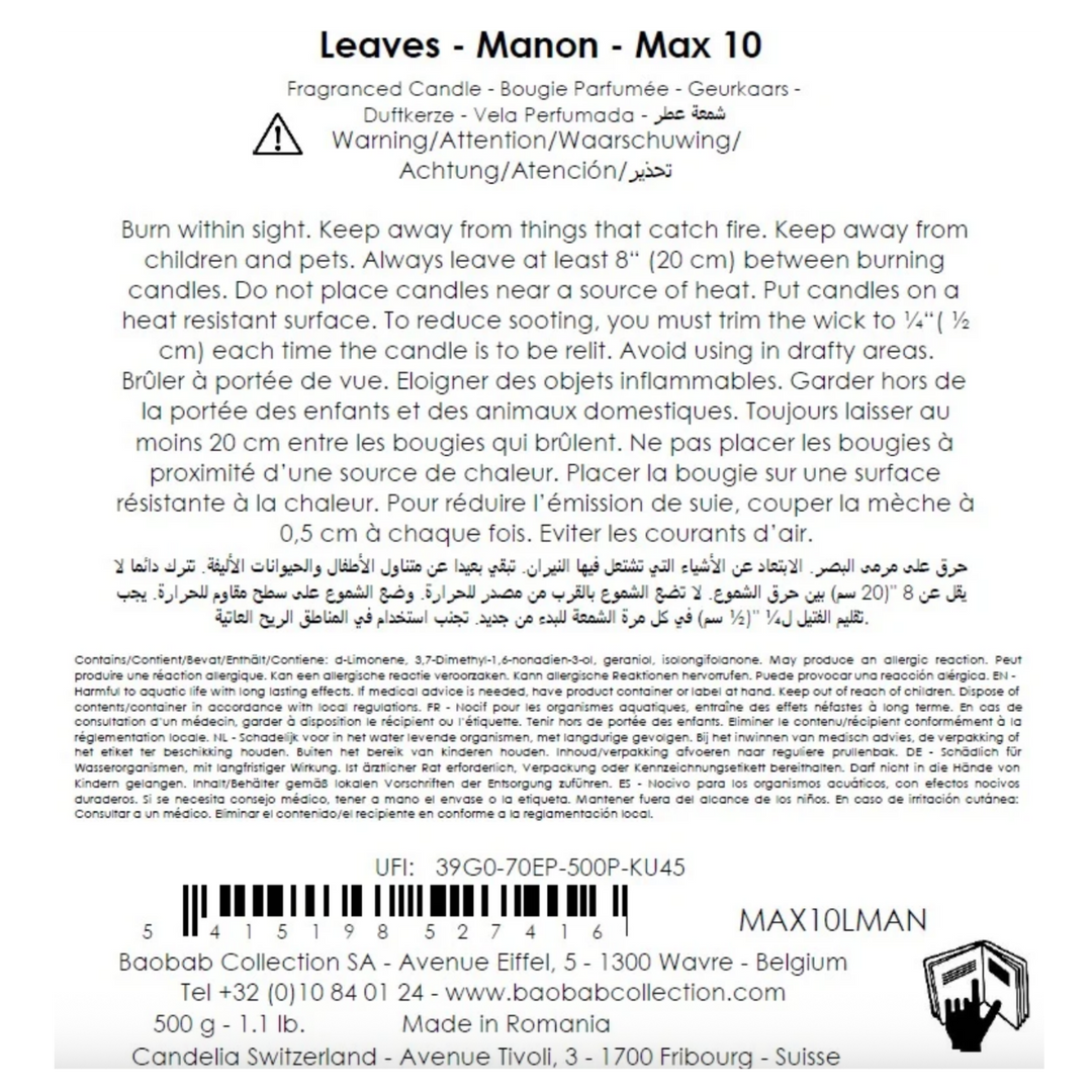 Baobab Scented Candle Leaves Manon