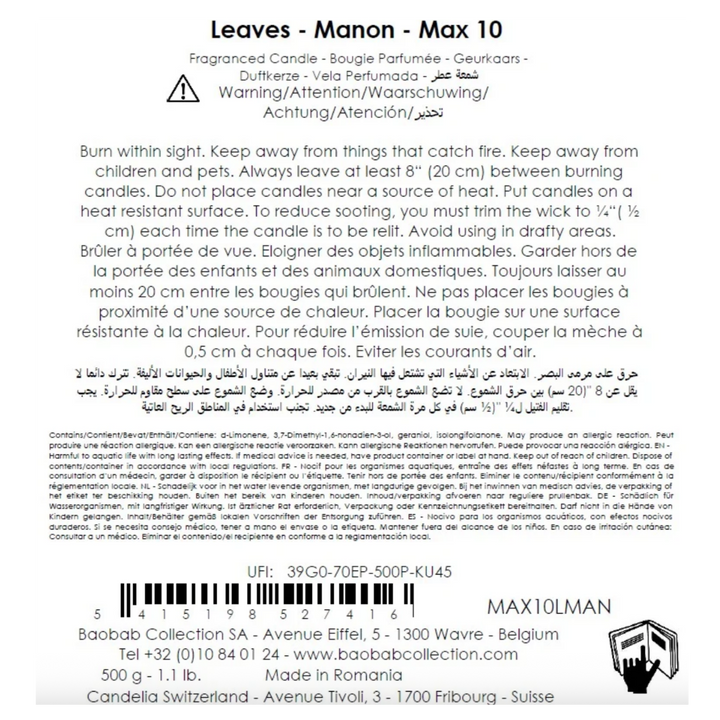 Baobab Scented Candle Leaves Manon