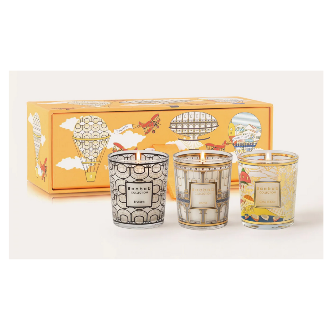 Baobab Trio Travel Candles – Brussels · Roma · Saint Tropez