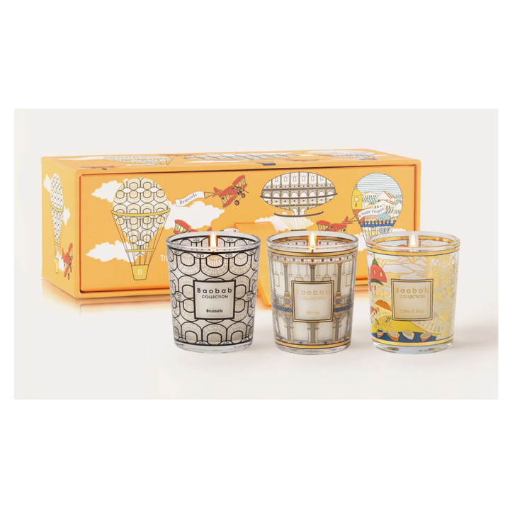 Baobab Trio Travel Candles – Brussels · Roma · Saint Tropez