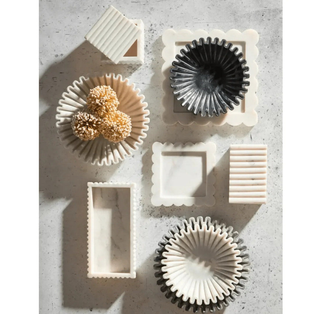 Sculptural Grey Fluted Marble Bowl - Sutherland Interiors