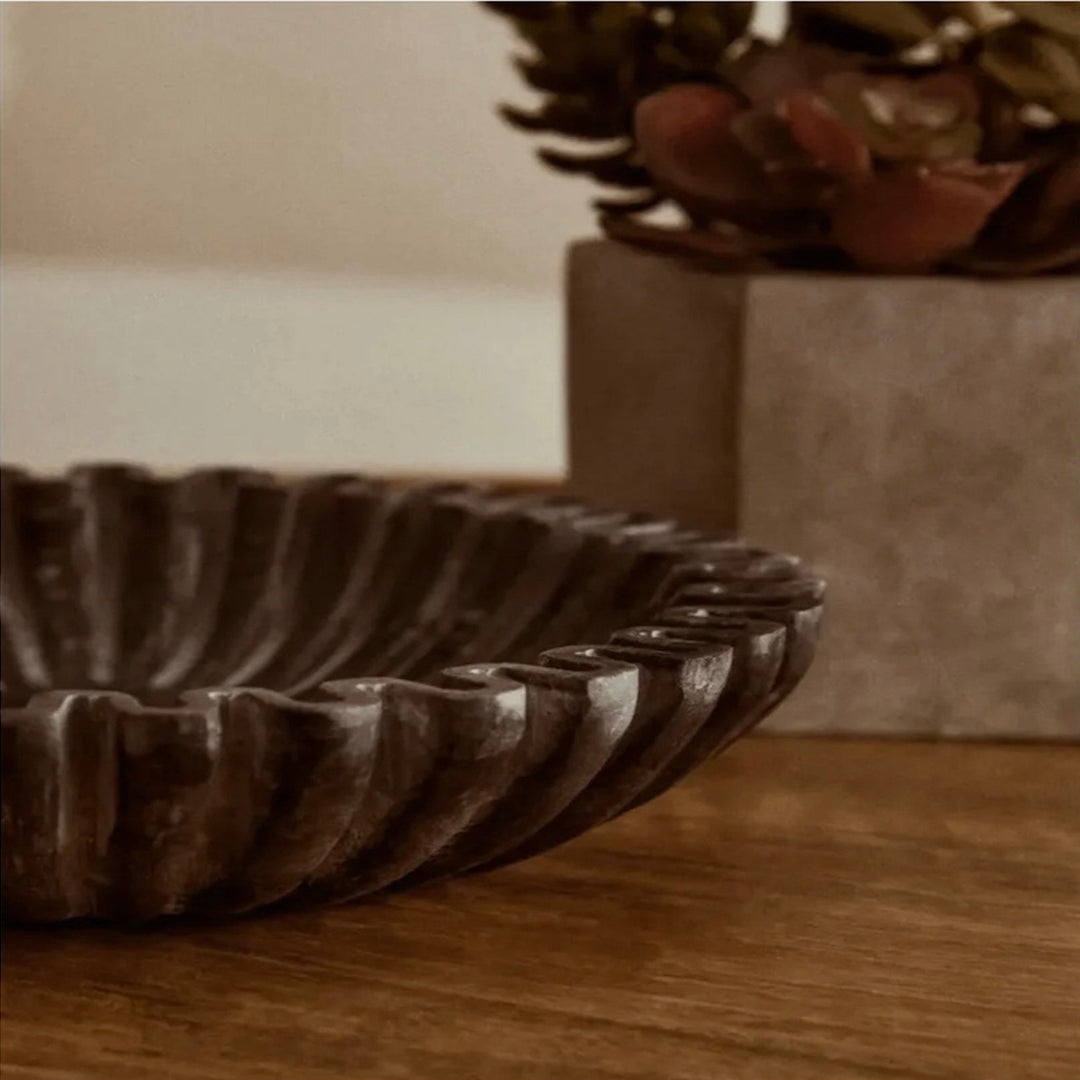 Sculptural Grey Fluted Marble Bowl - Sutherland Interiors