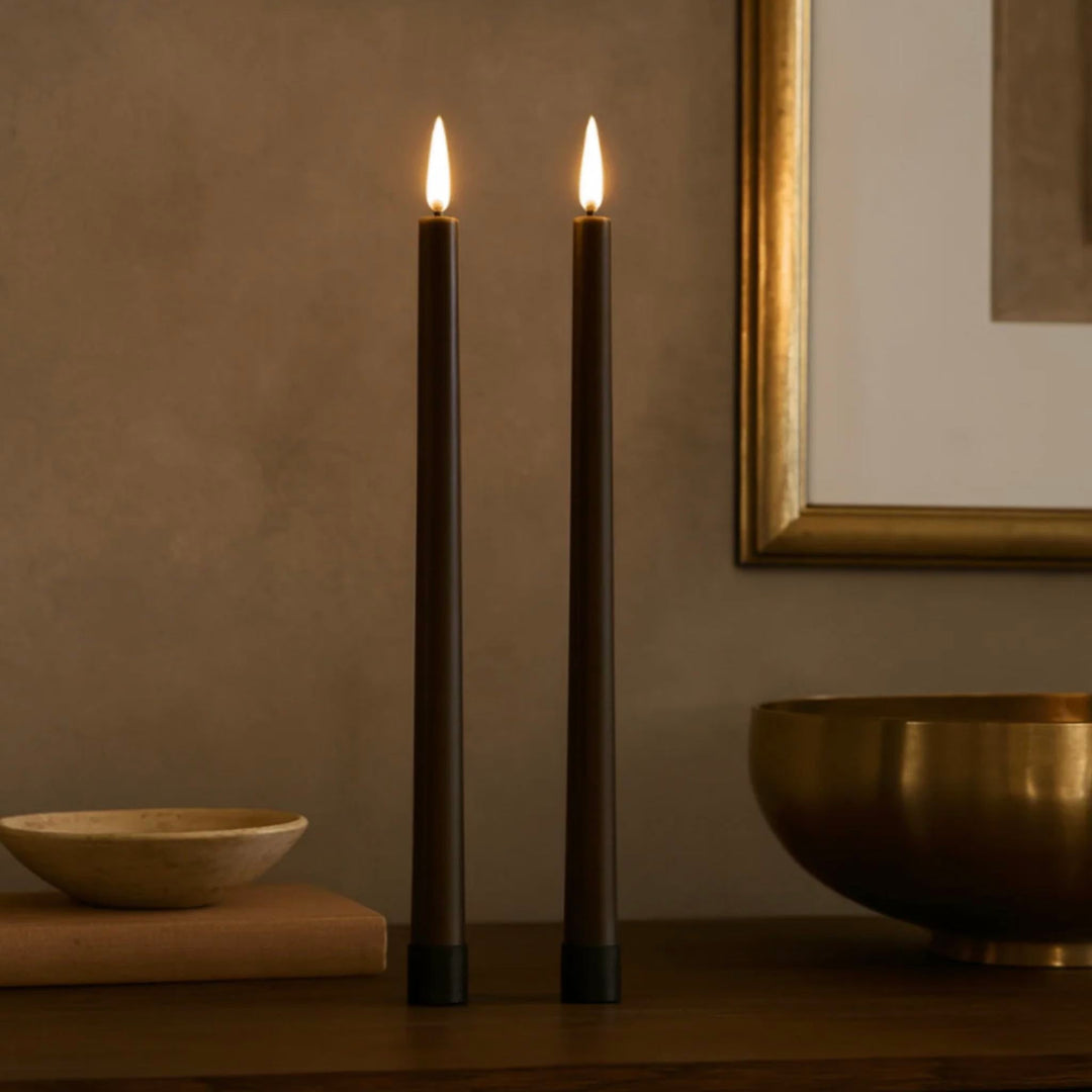 Slim LED Taper Candles in Warm Brown - Sutherland Interiors