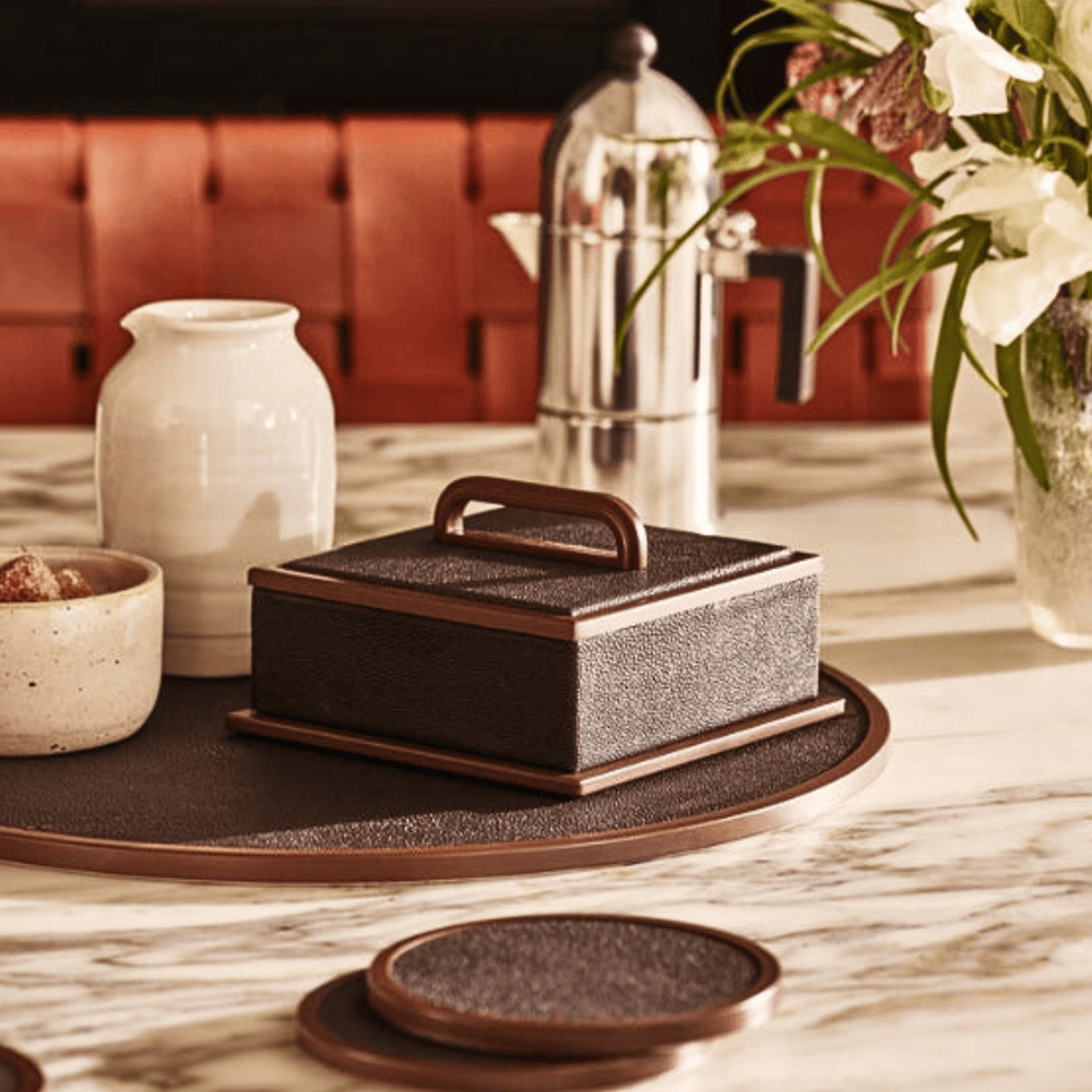 Small Anthracite Faux Shagreen Box - Sutherland Interiors