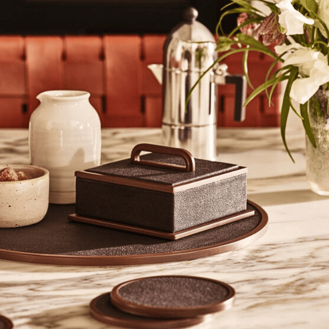 Small Anthracite Faux Shagreen Box - Sutherland Interiors