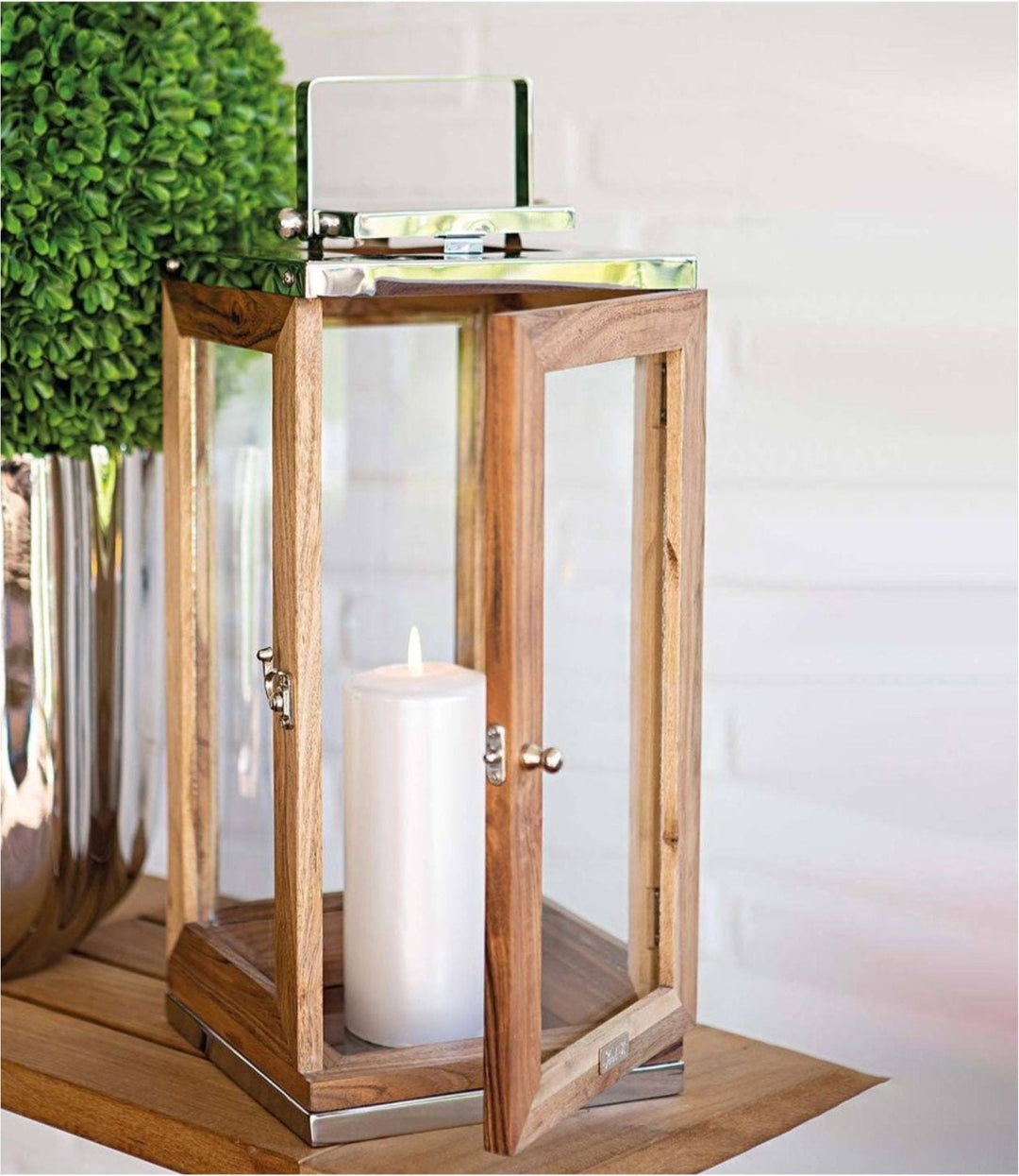 Toledo Steel Lantern Acacia - Large - Sutherland Interiors