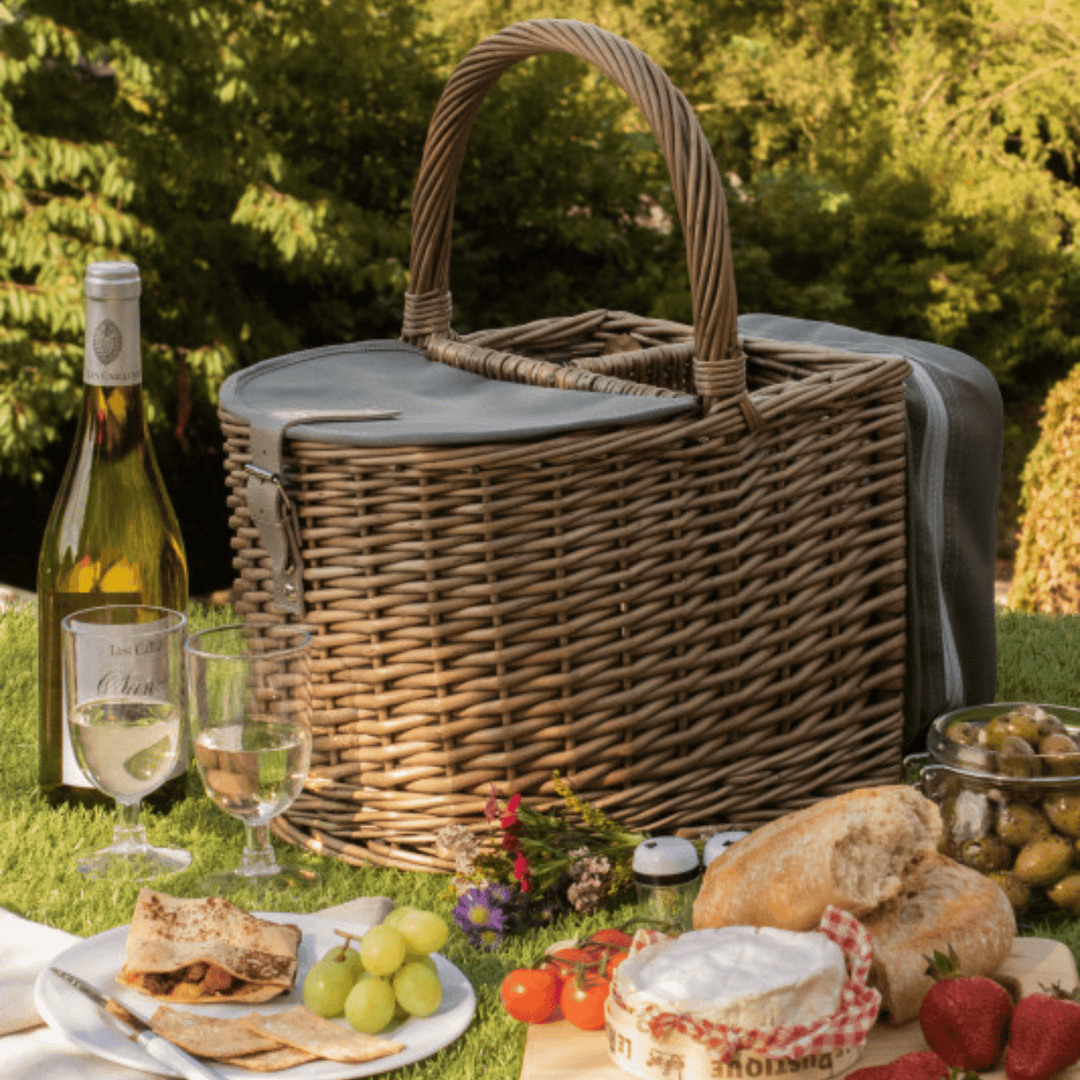 Vintage 2 Bottle Picnic Basket with Chilled Compartment - Sutherland Interiors