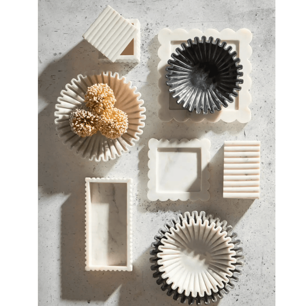 White Fluted Marble Bowl - Sutherland Interiors