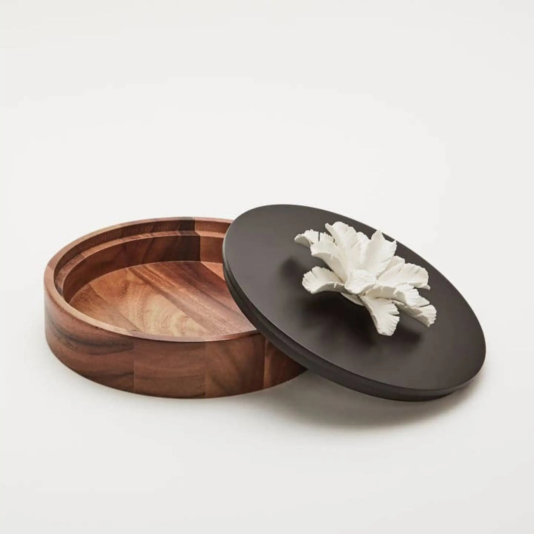 Wooden Box and Porcelain Flower 20 cm - Palmi Xl - Sutherland Interiors