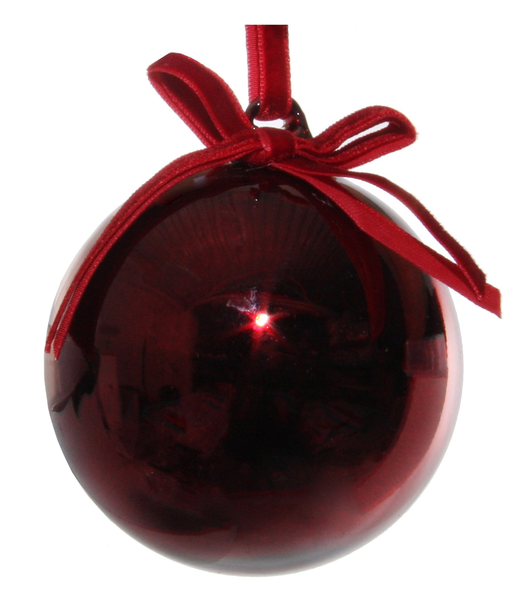 Glass ball shiny burgundy w/velvet bow 10cm