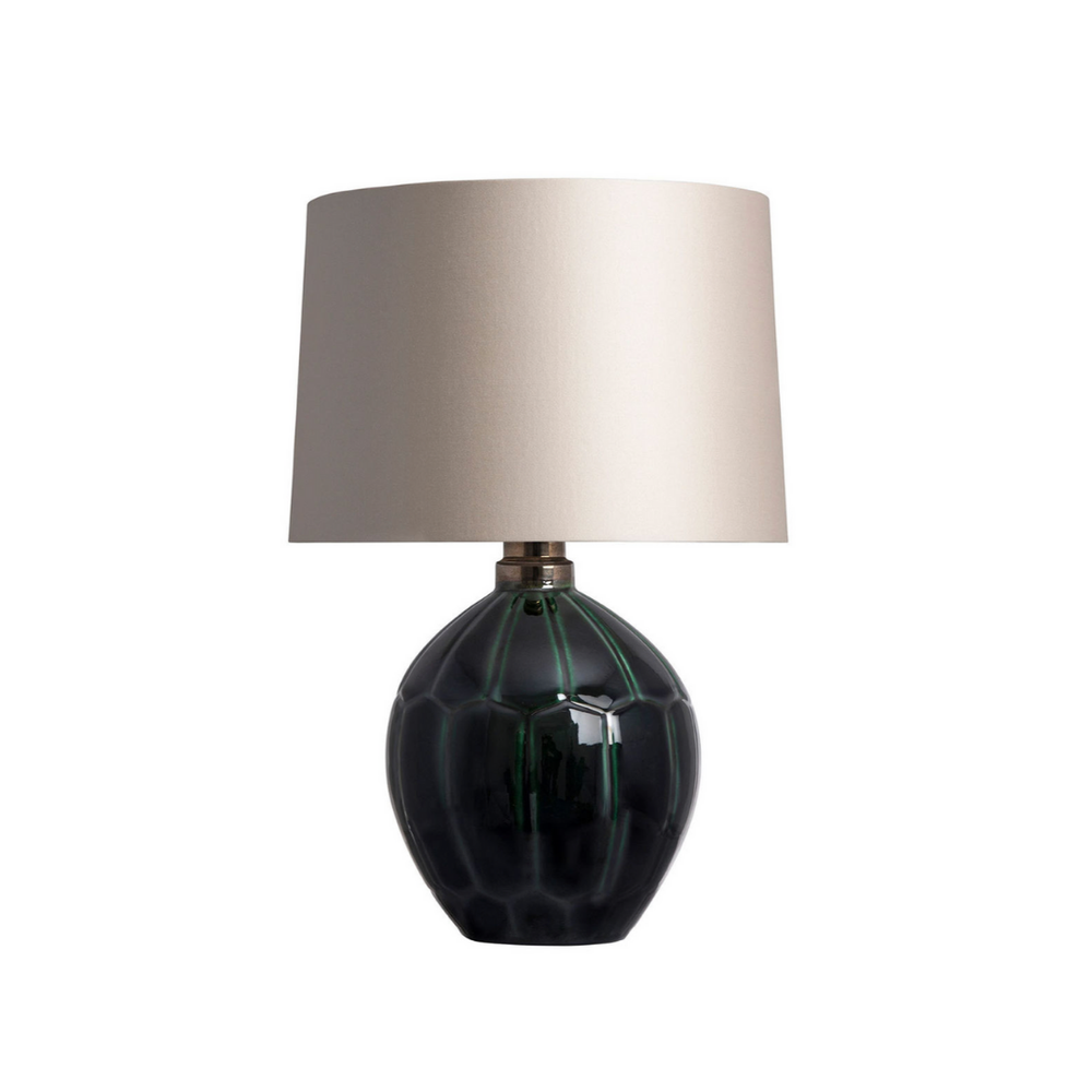 rich emerald green table lamp with cream silk shade