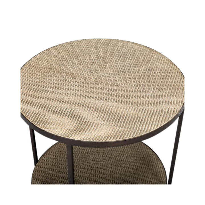 Bronze side table with two shelves in rattan