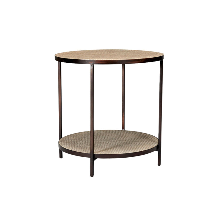 Bronze side table with two shelves in rattan