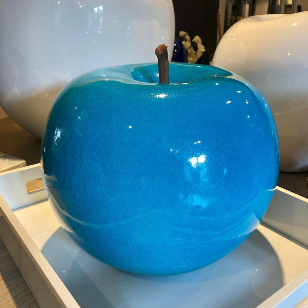 Ceramic Apple - Portuguese Faience Turquoise Blue