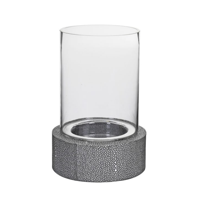 Faux Shagreen Leather and Glass Hurricane