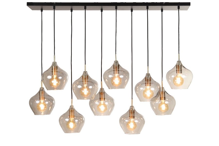 Antique bronze+smoked 10 bulb light - Sutherland Interiors