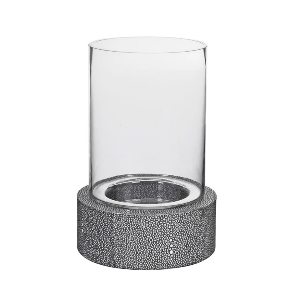 Faux Shagreen Leather and Glass Hurricane - Sutherland Interiors