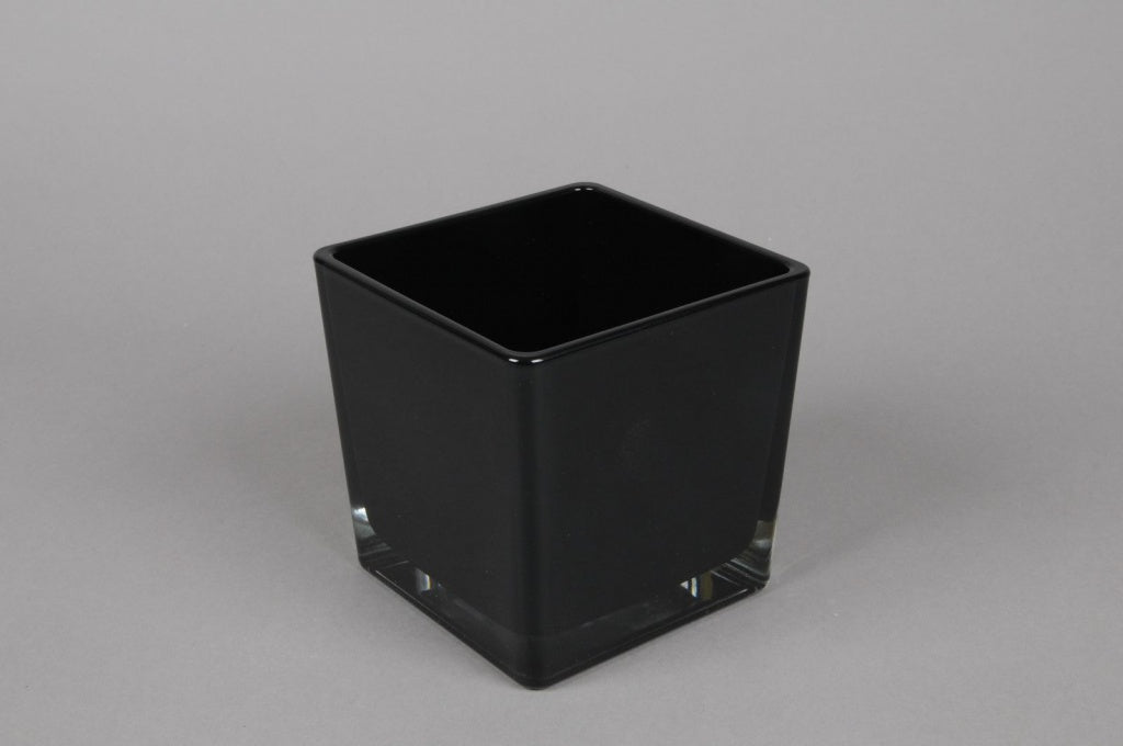 Glass Cube Vase - Black - Sutherland Interiors
